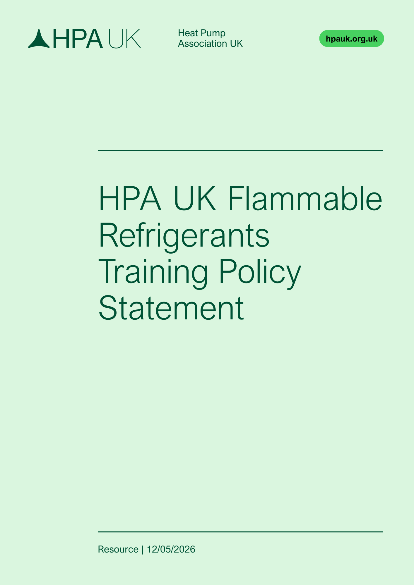 HPA Flammable Refrigerants Training Policy Statement